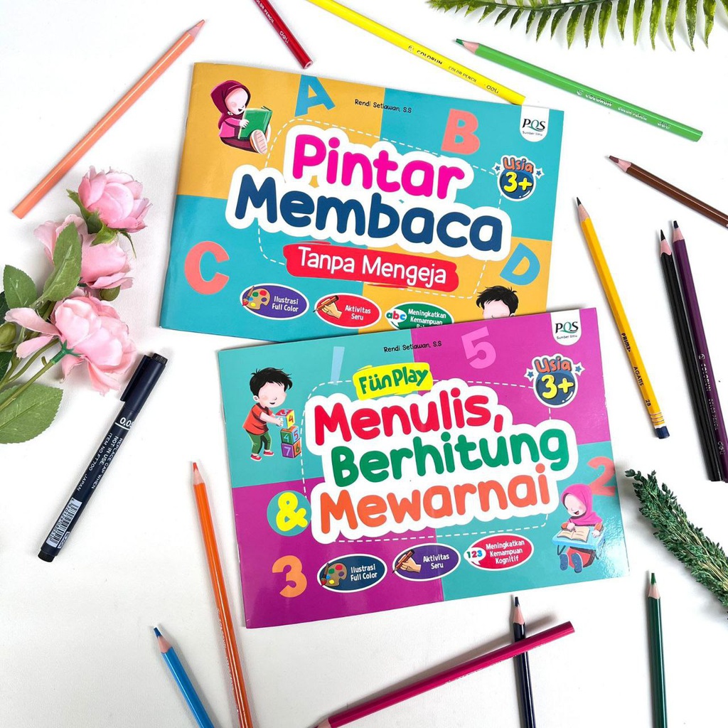 Pintar Membaca Tanpa Mengeja + Fun Play Menulis, Berhitung &amp; Mewarnai (Set), PQS