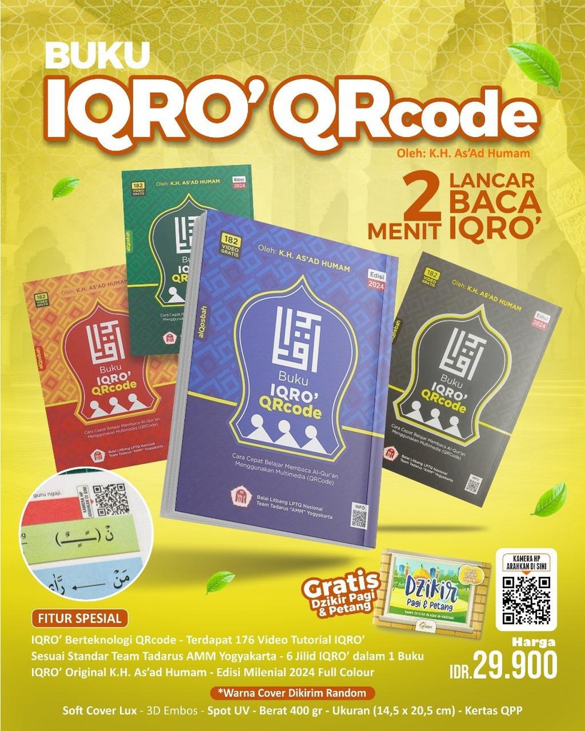 Buku IQRO QRCODE Edisi Milenial + Dzikir Pagi &amp; Petang, Pustaka Arafah