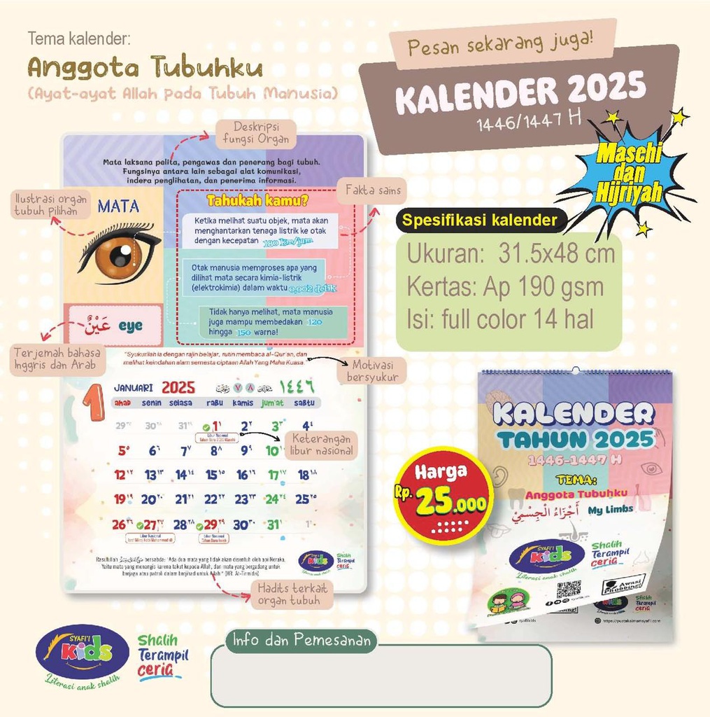 Kalender Anak 2025 Tema: Anggota Tubuhku, PIS