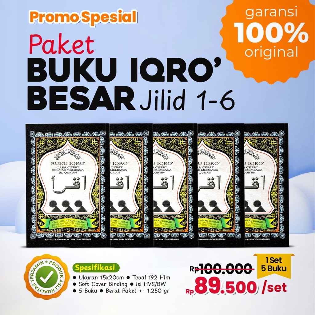 Paket Buku IQRO Jilid 1-6 (5 Buku)