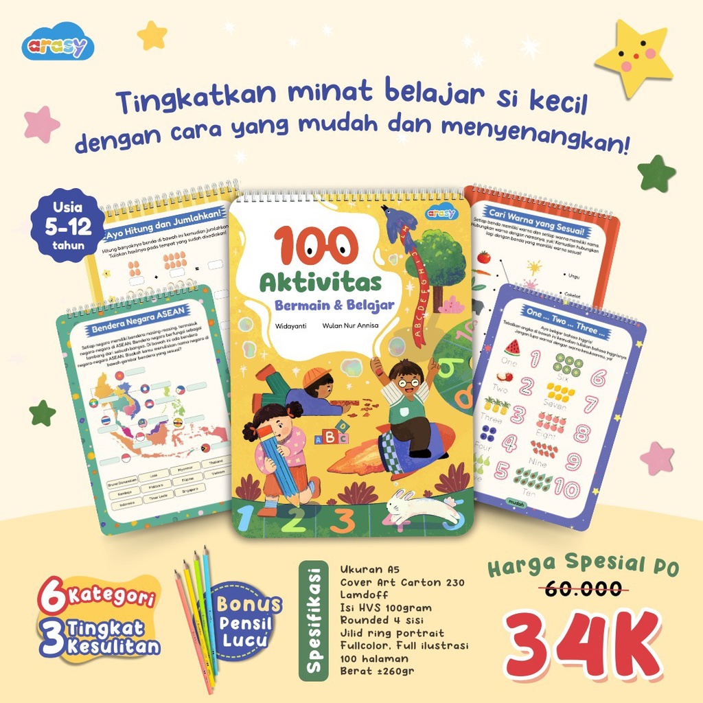 100 Aktivitas Bermain &amp; Belajar + Bonus Pensil, Arasy