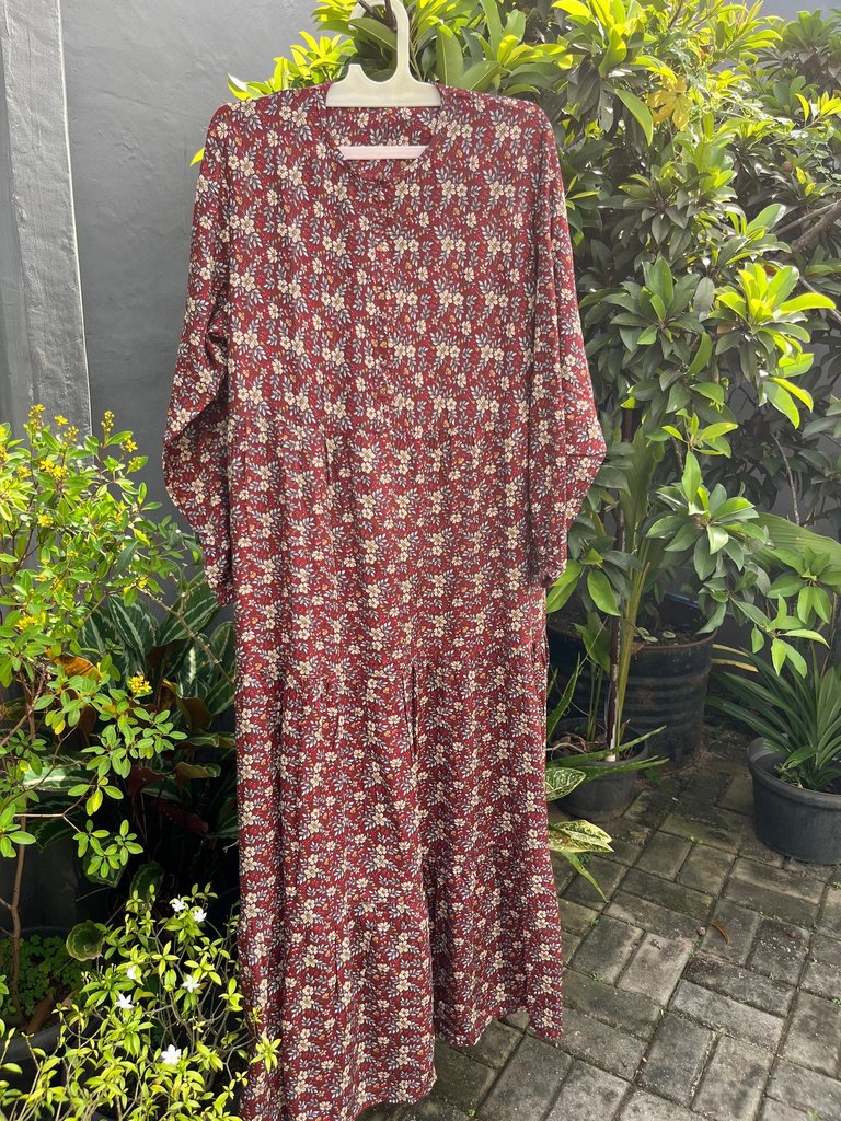 Gamis Rayon Motif Bunga (Merah)