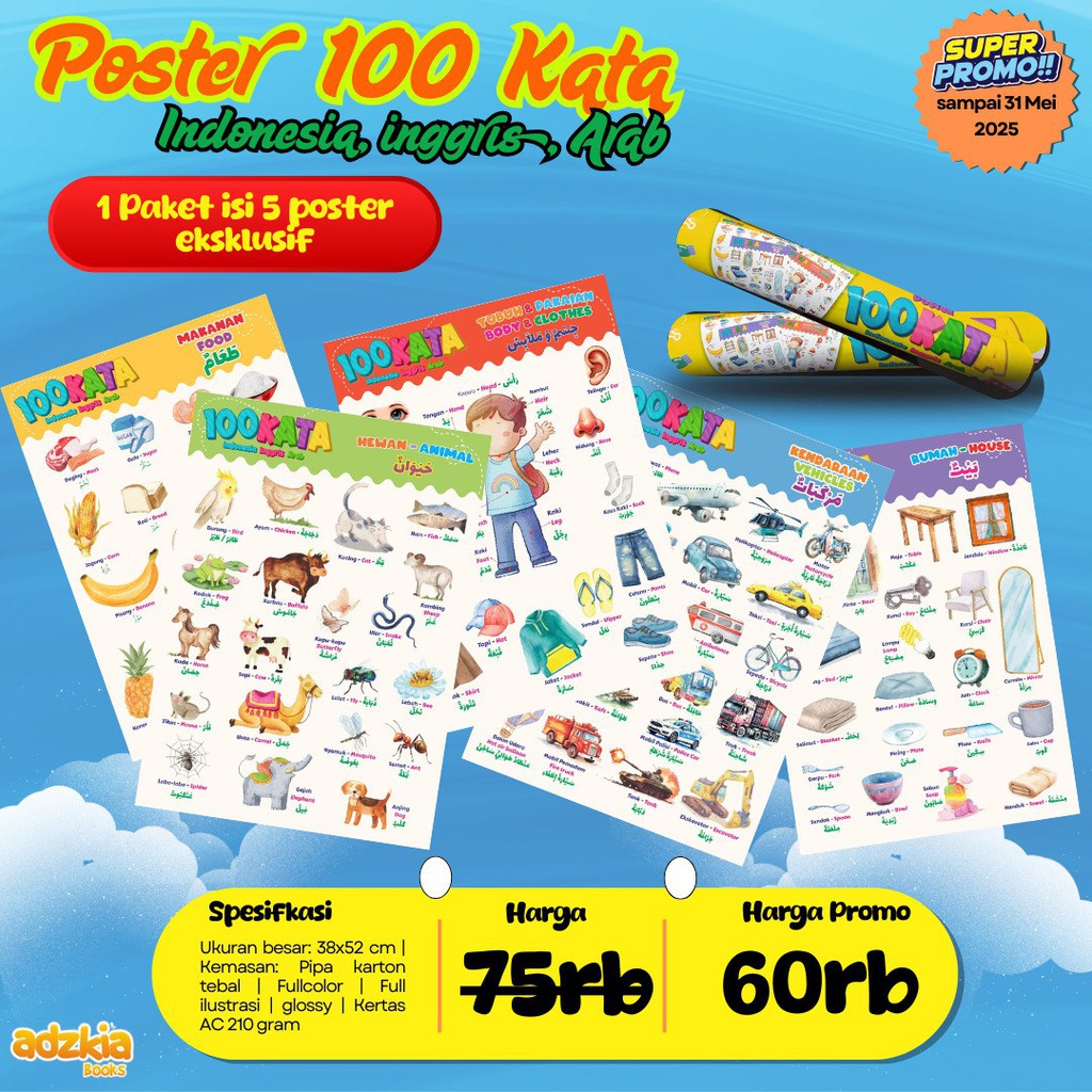 Poster 100 Kata (Indonesia-Inggrias-Arab), Adzkia Books