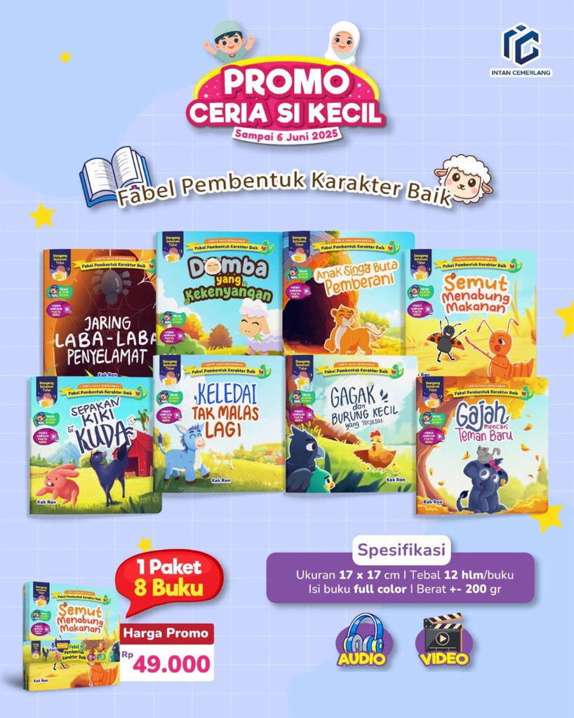 Fabel Pembentuk Karakter Baik 8 Buku (Gagak s.d Laba2), Intan Cemerlang