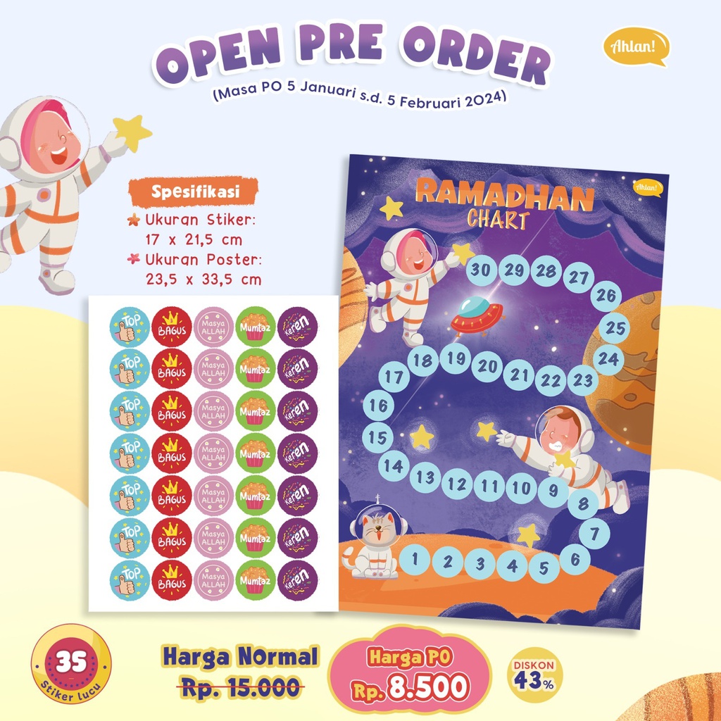 Pre Order Ramadhan Chart &amp; Sticker Ahlan (New Size)